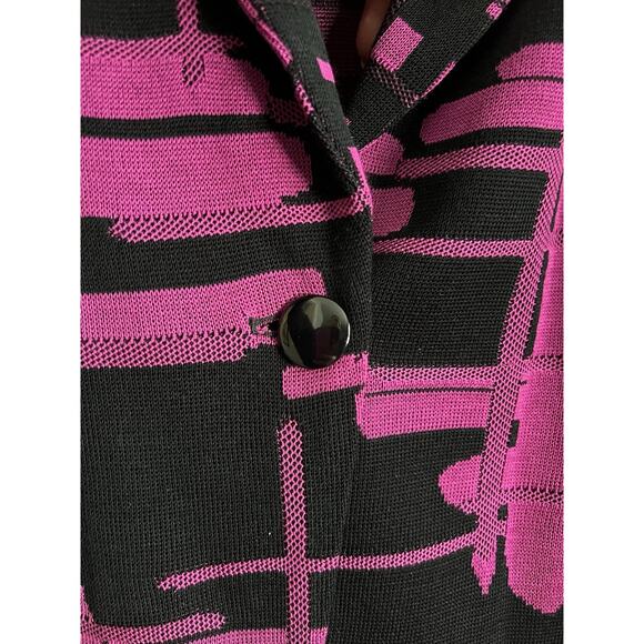 MING WANG Purple Black Abstract Soft Knit Tailored Blazer Jacket Sz L - Picture 4 of 12
